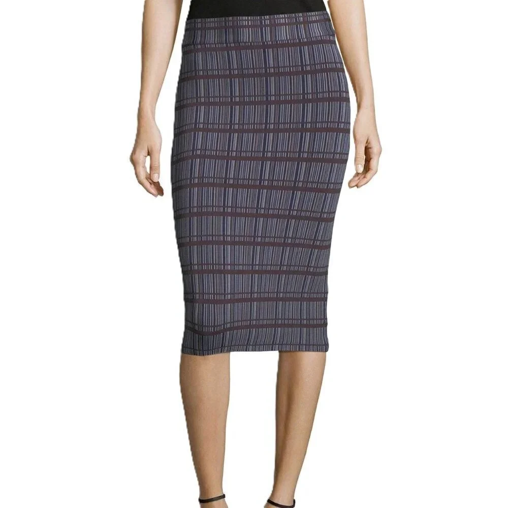 NWT BCBGMAXAZRIA Leger Plaid Knit Pencil Skirt Cool Grey Preppy